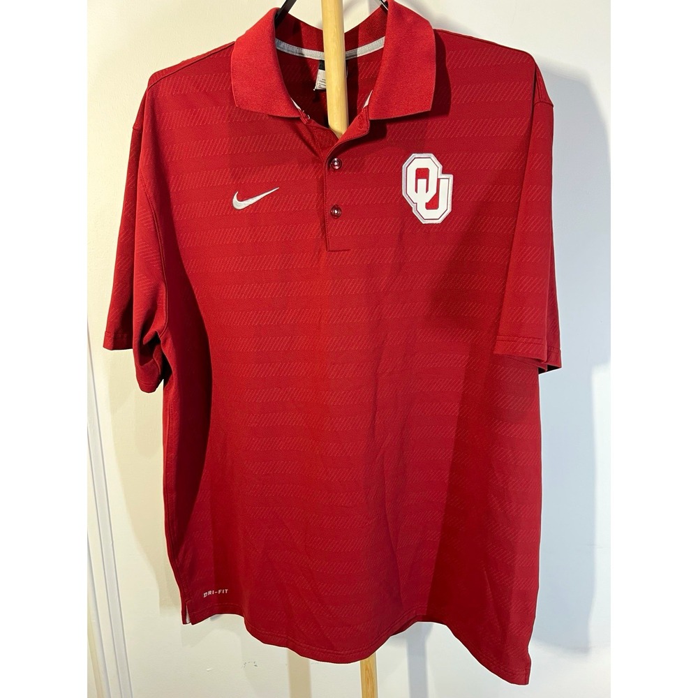 Nike Oklahoma Sooners OU Polo Mens XL Red Dri-FIT NCAA Football Golf Shirt